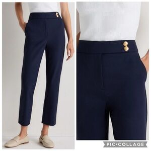 Quince Navy Cropped Ankle Pants with Gold Buttons